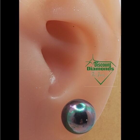 Black Rainbow 10mm  South Sea Shell Pearl Stud Earrings on 925 Sterling … - Picture 6 of 6